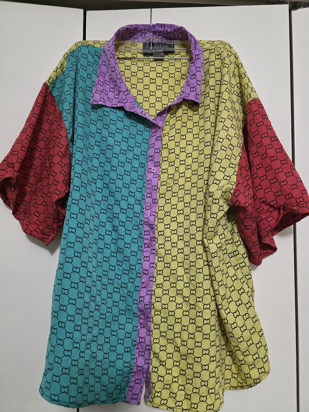 Spoon Jeans Colorblock Short-Sleeve  Print Button Up Shirt